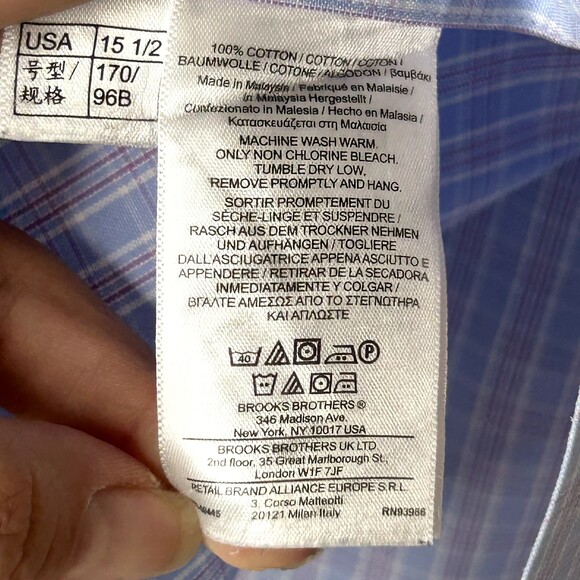 BROOKS BROTHERS Men's Dress Shirt Blue 15.5 36 Check Non-Iron French Cuff - Picture 6 of 7